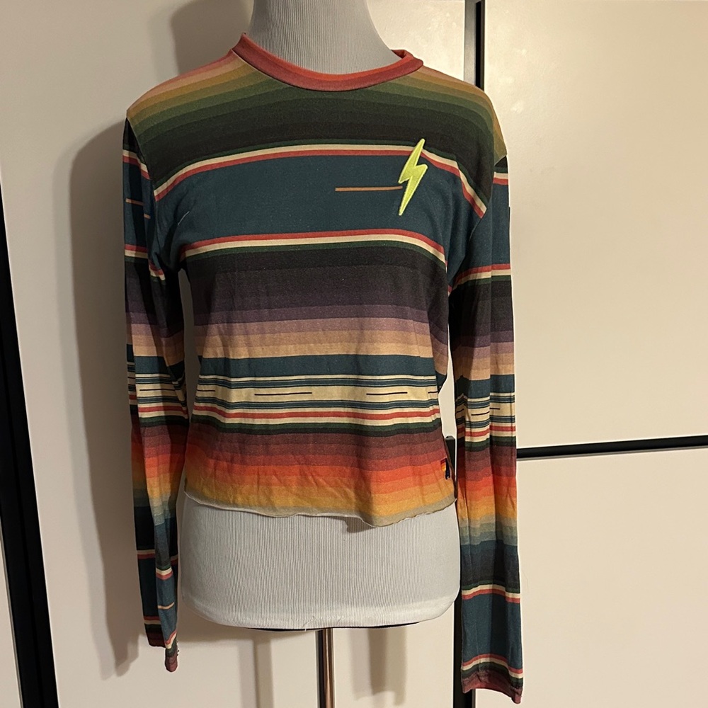 Aviator Nation Rainbow Striped Long Sleeve Tee